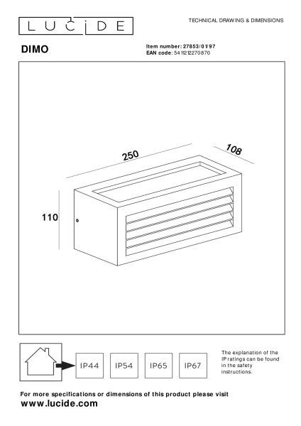 Lucide DIMO - Wandleuchte Innen/Außen - 1xE27 - IP54 - Rostfarbe - technisch